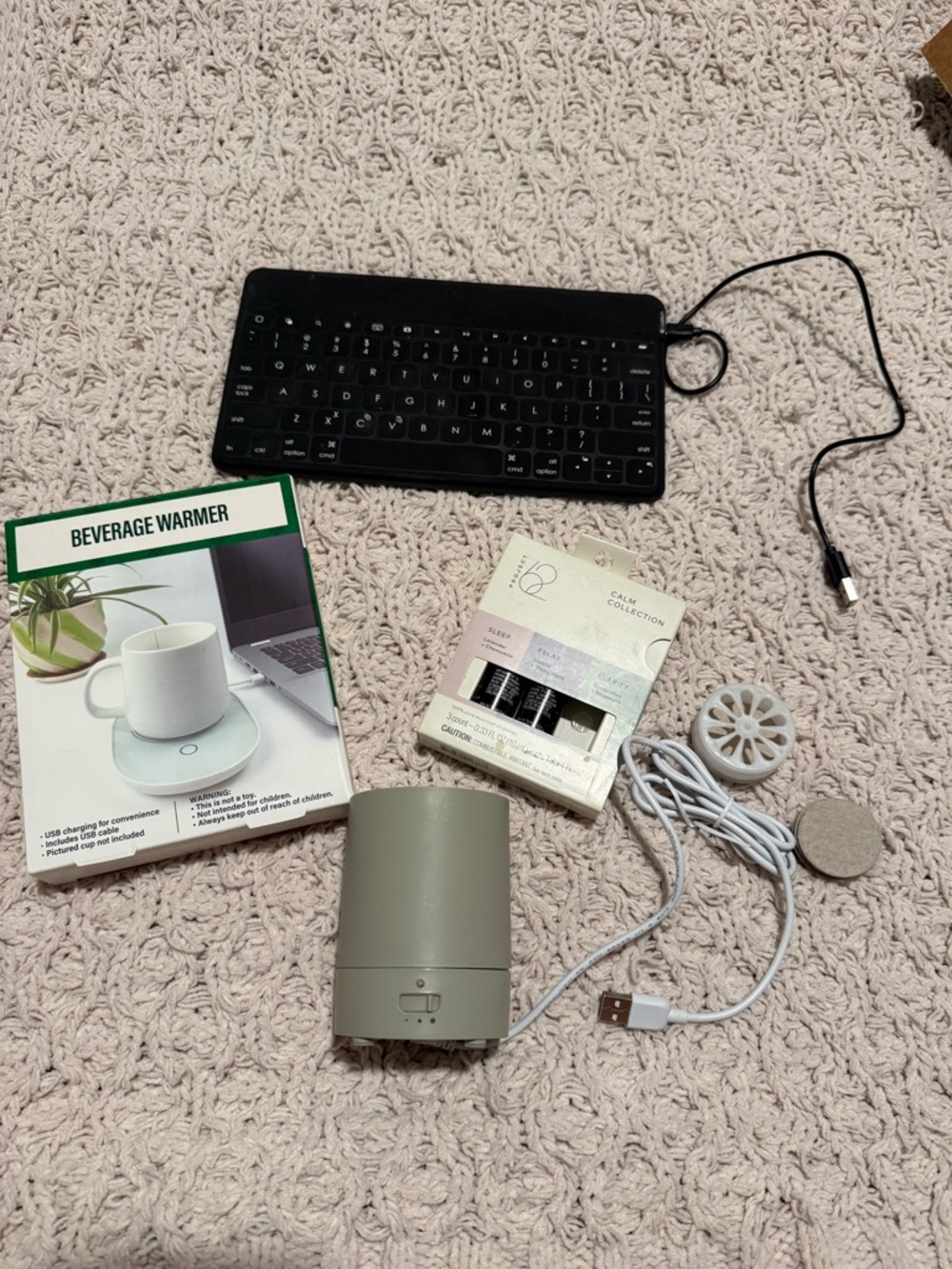 Office/Work Bundle Logitech Bluetooth Keyboard, USB Diffuser, Beverage Warmer